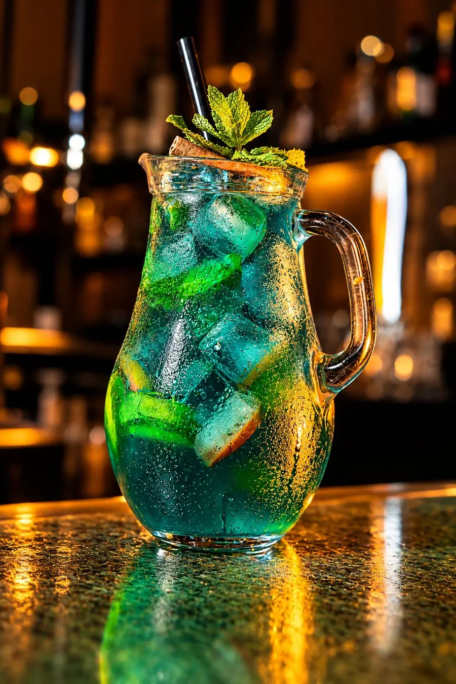 Jarra de drink verde com gelo