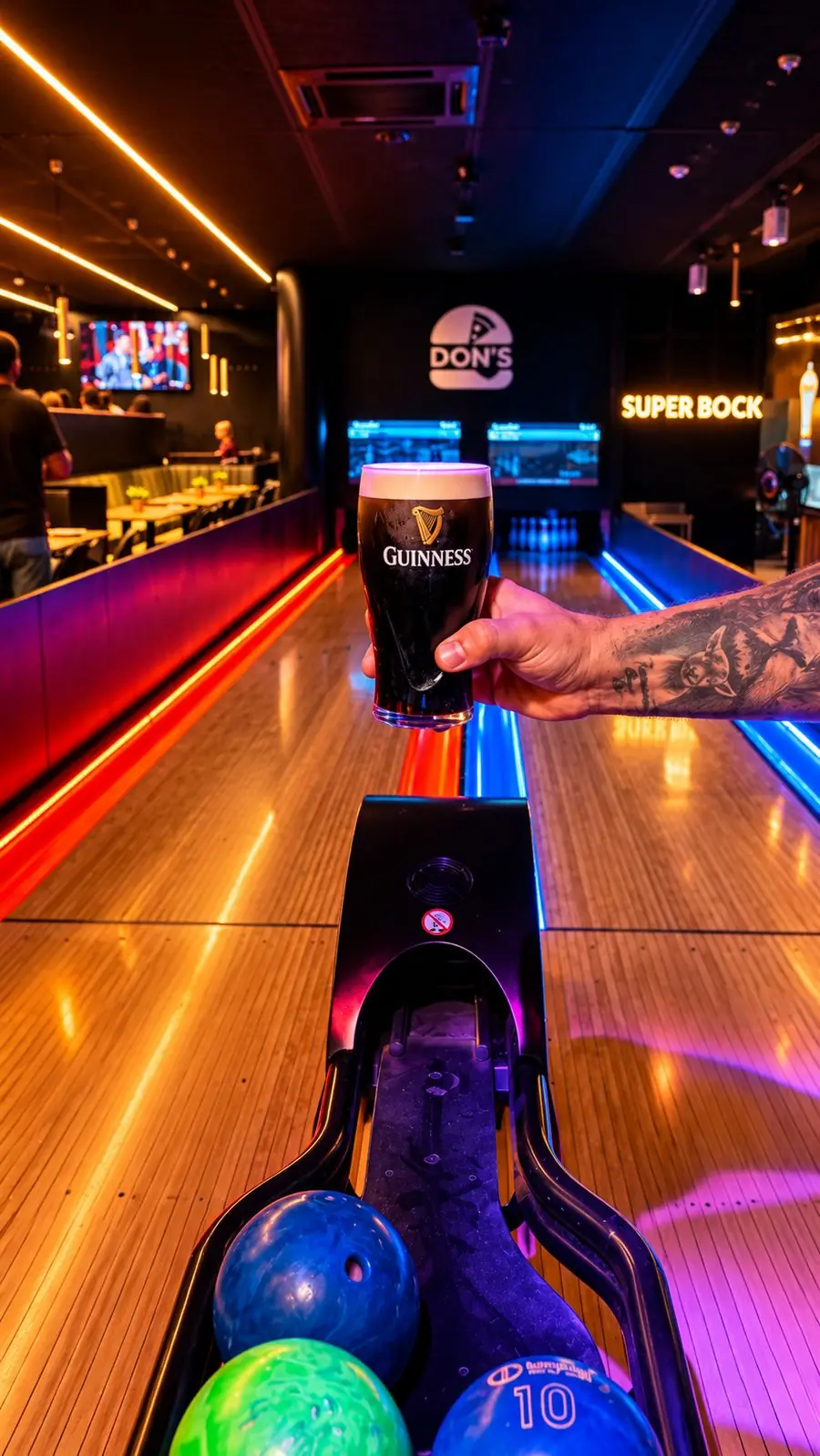 Guinness na pista de bowling do Don's